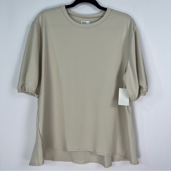 2/$30 Nordstrom brand dress top grey-tan short sleeves sz Large - Picture 1 of 7